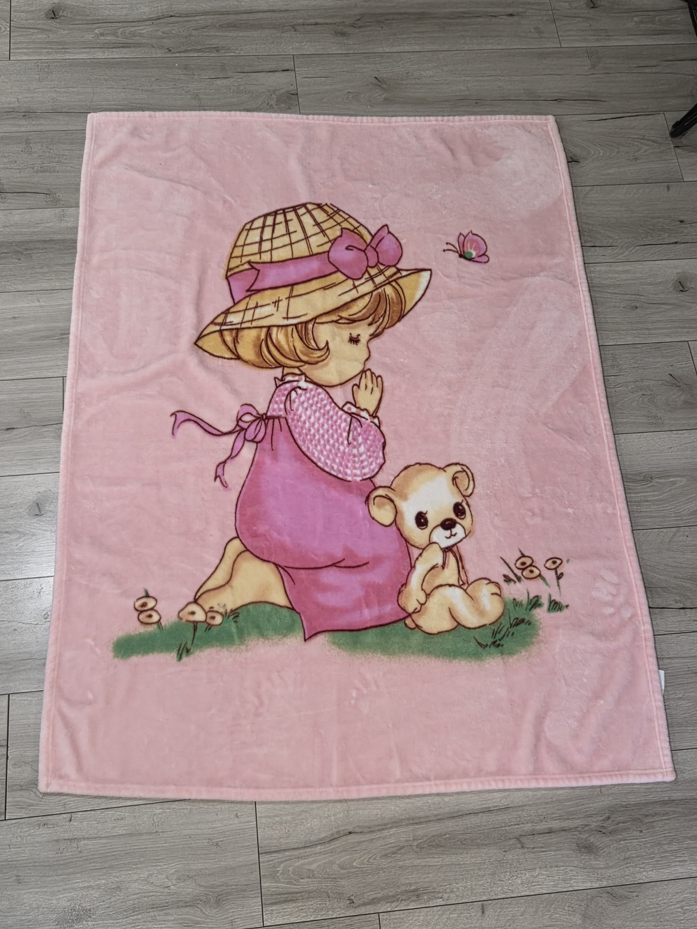 Vintage Osaka Korean Mink Baby Blanket Thick Plush Pink Precious Moments Style